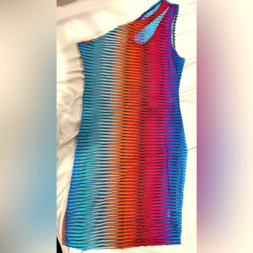 SHEIN SXY Plus Color-block One Shoulder Cut Out Bodycon Dress